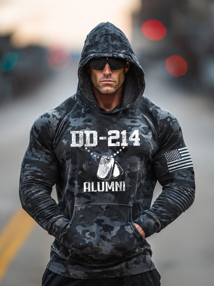 Men's Retro DD-214 Alumni Veteran USA Flag Camouflage Print Casual Hoodie