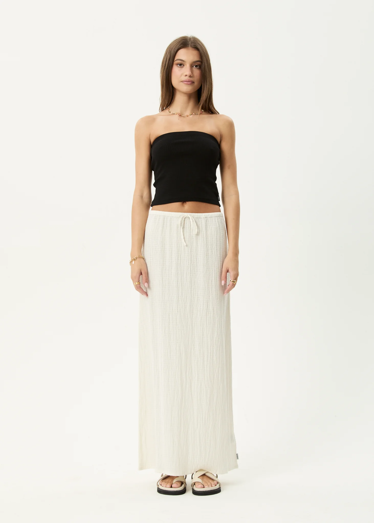 AFENDS Womens Focus - Seersucker Maxi Skirt - Off White