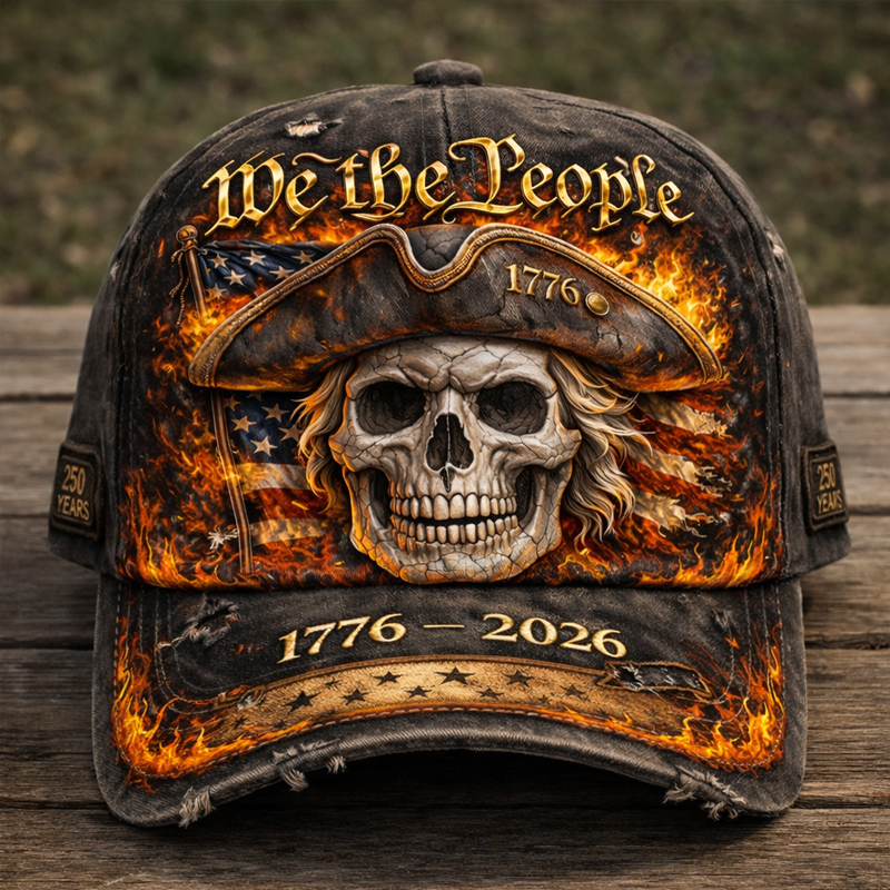 We The People 1776-2026 Patriotic Skull Trucker Hat