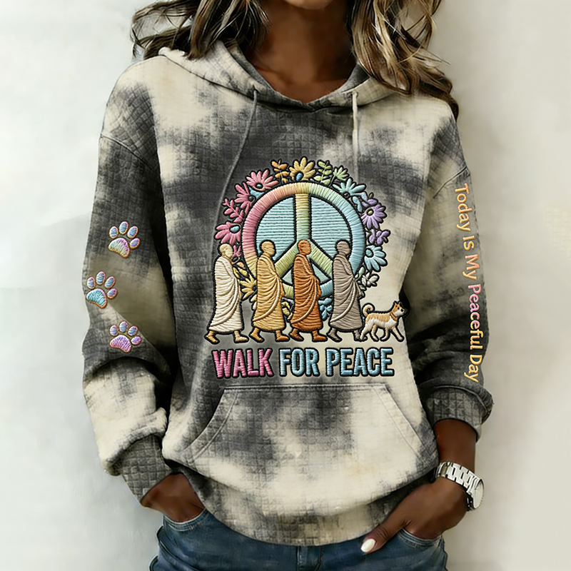 Peace Walking In Hippie Tie Dye Art Embroidered Art  Print Casual Hooded Sweatshirt