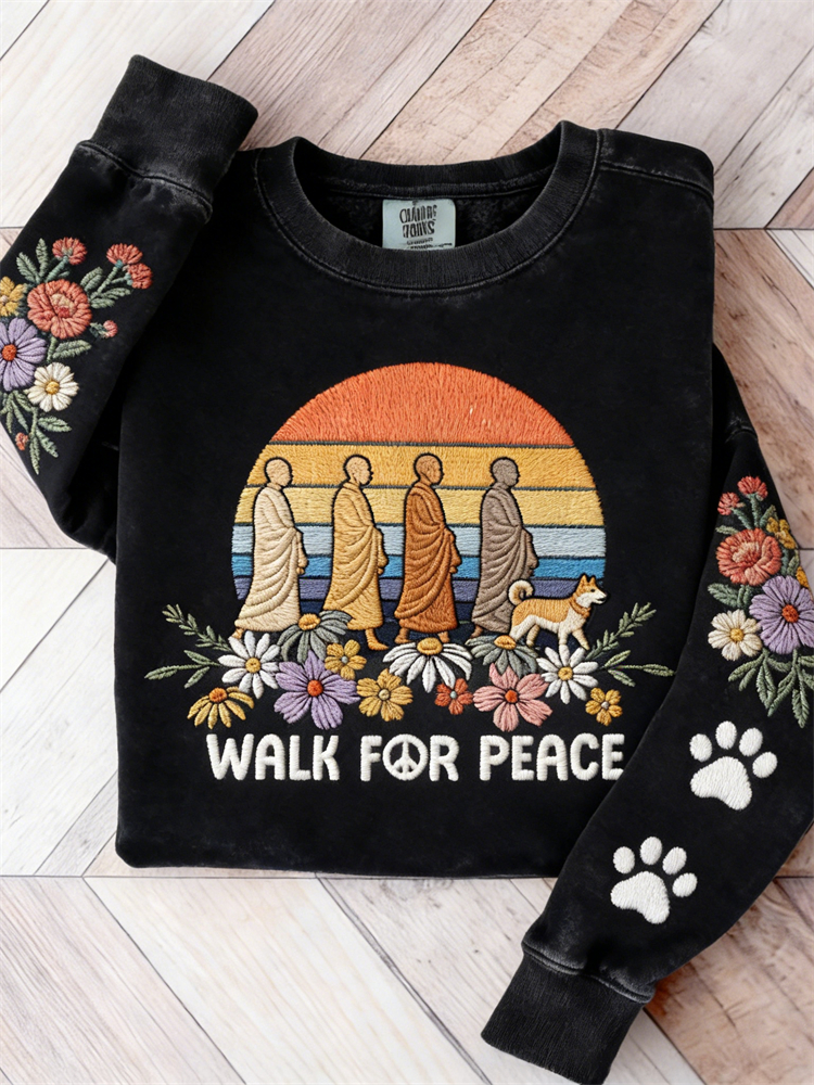 Walk For Peace Aloka & Monks Floral Paw Prints Sweatshirt