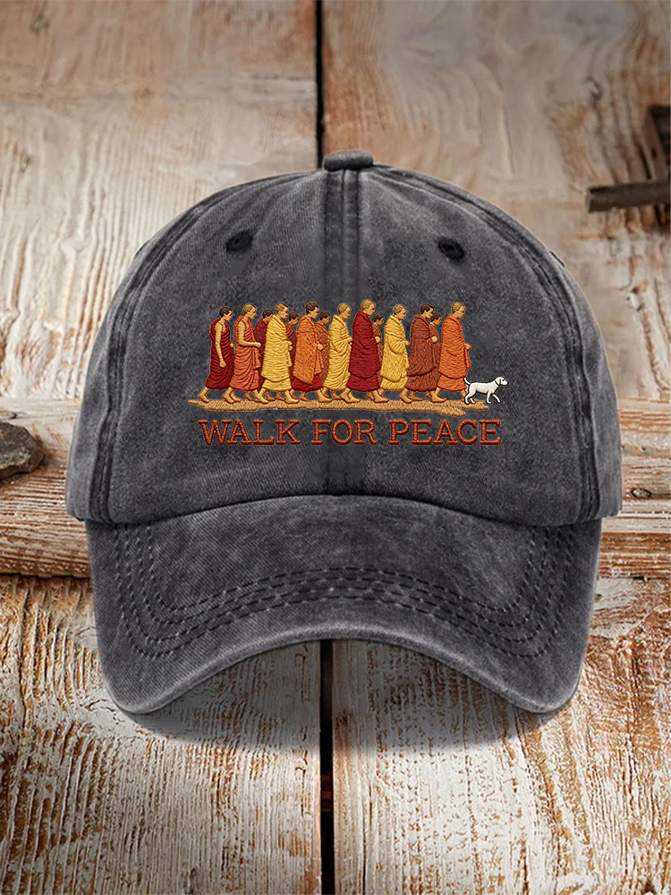 Unisex Vintage Walk For Peace Monks With Aloka Dog Pattern Baseball Cap