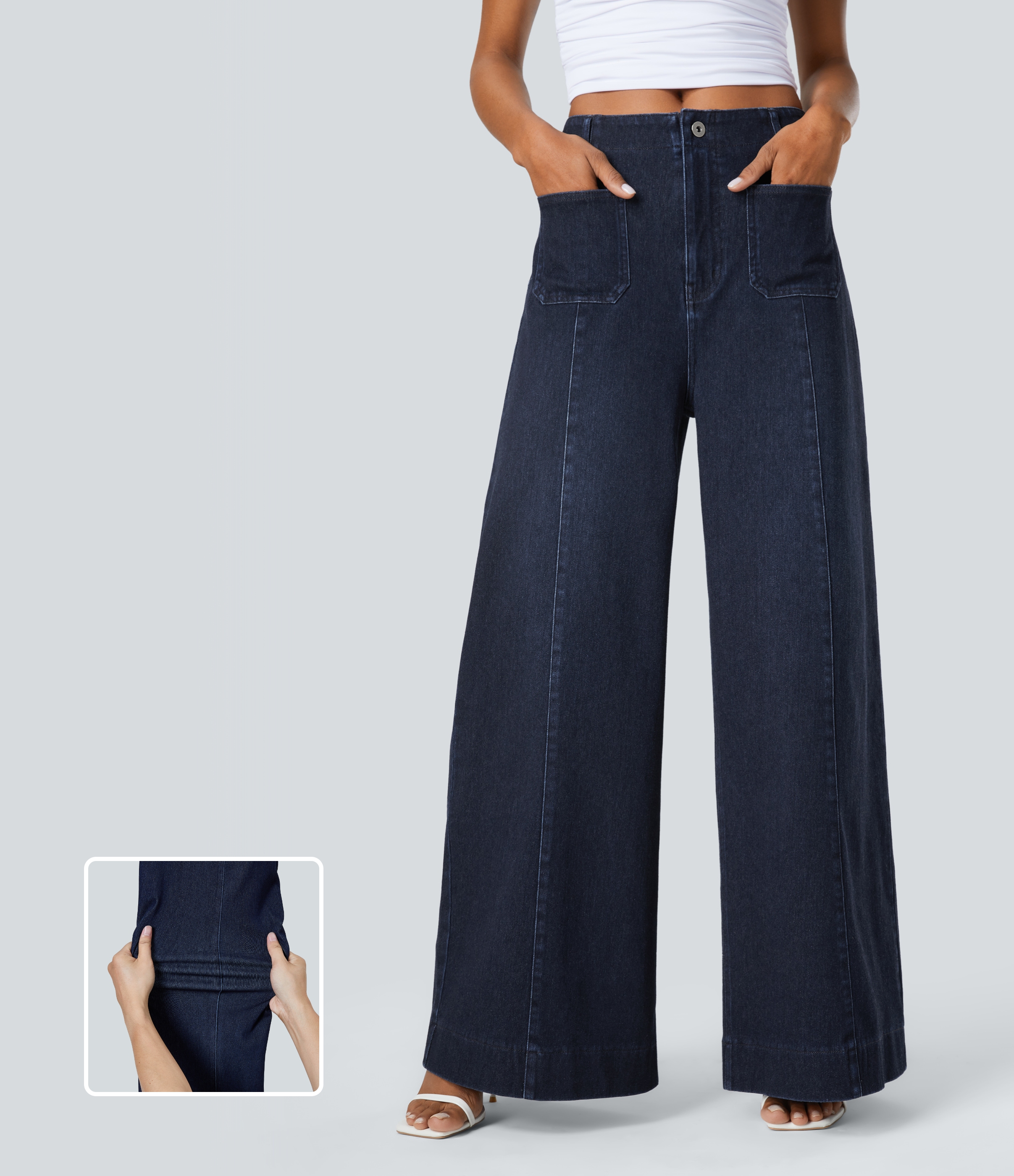 Halara Flex™ High Waisted Pockets Washed Casual Wide Leg Jeans
