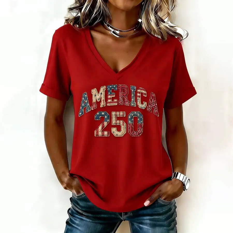 Women's casual retro American 250th anniversary T-shirt