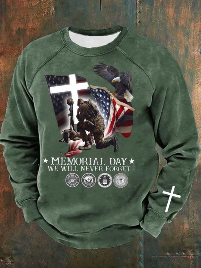 Man's Memorial Day We Will Never Forget Sunday Print Casual Long Sleeve Sweatershirt
