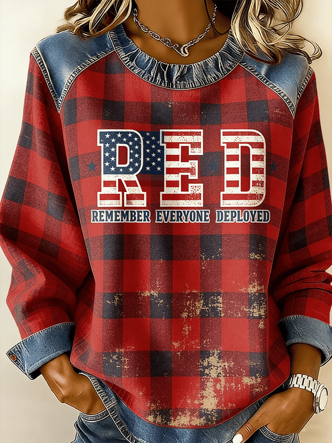 Women's Casual Red Friday Print Patchwork Sweatshirt