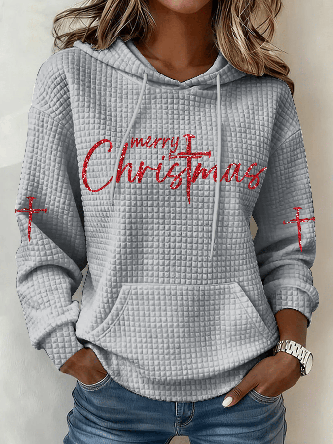 Women's Christmas Faith Printed Waffle Fabric Hoodie