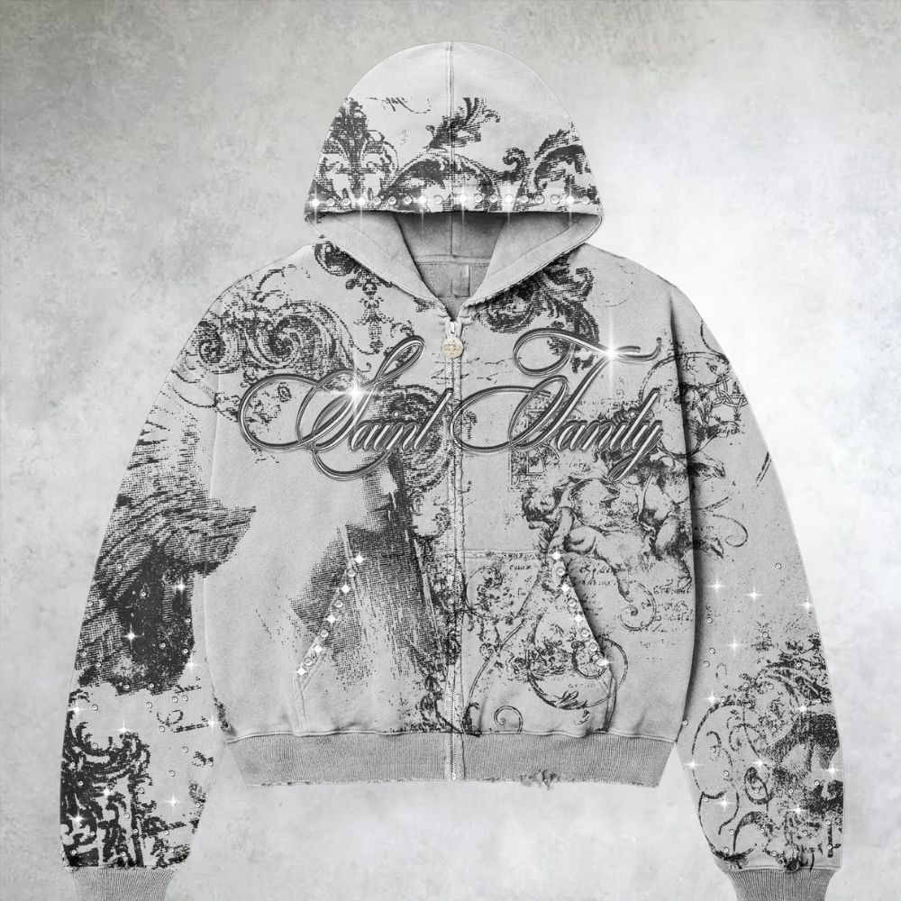 Saint Family Vintage Pattern Zip Up Hoodie