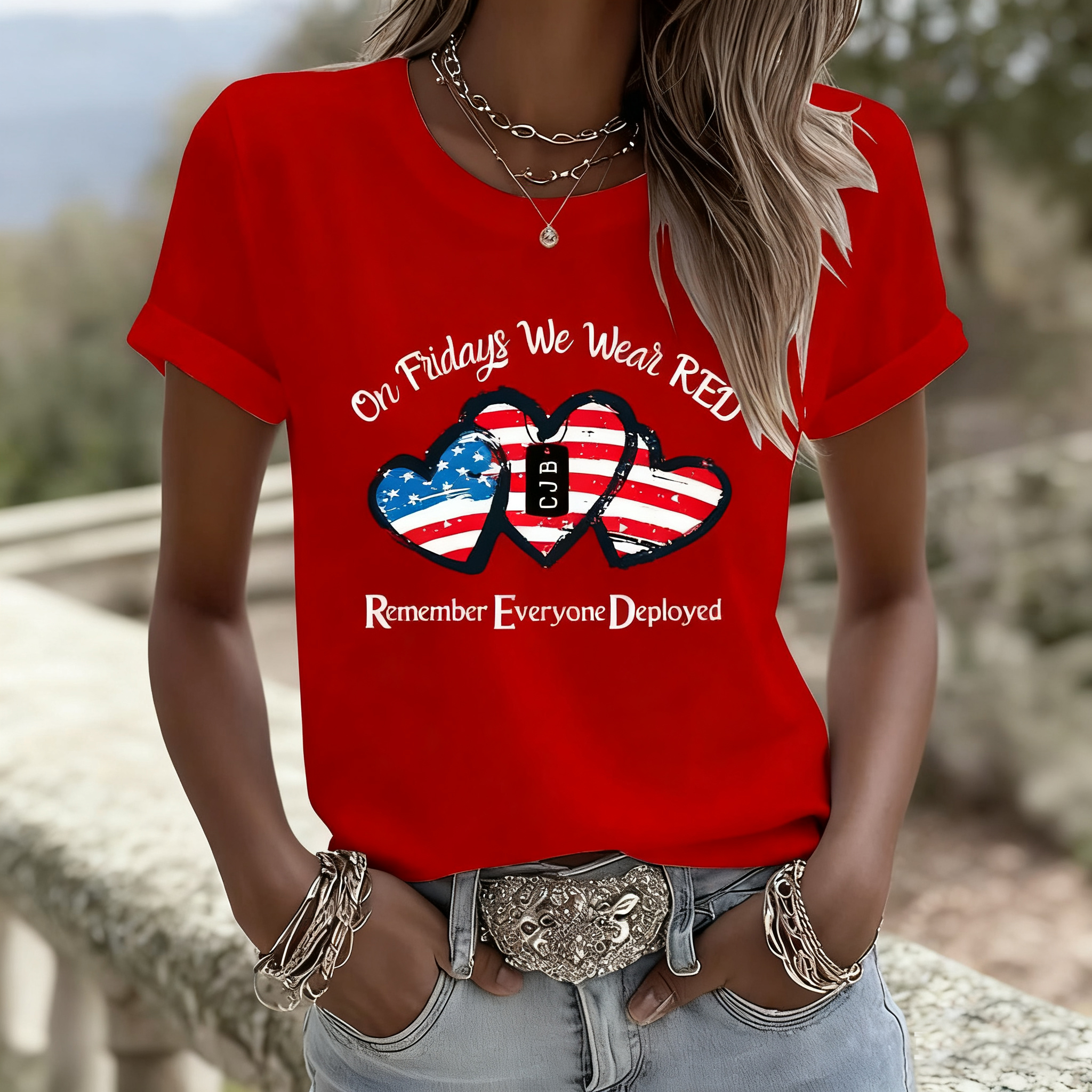 Women's On Fridays We Wear RED Print T-shirt