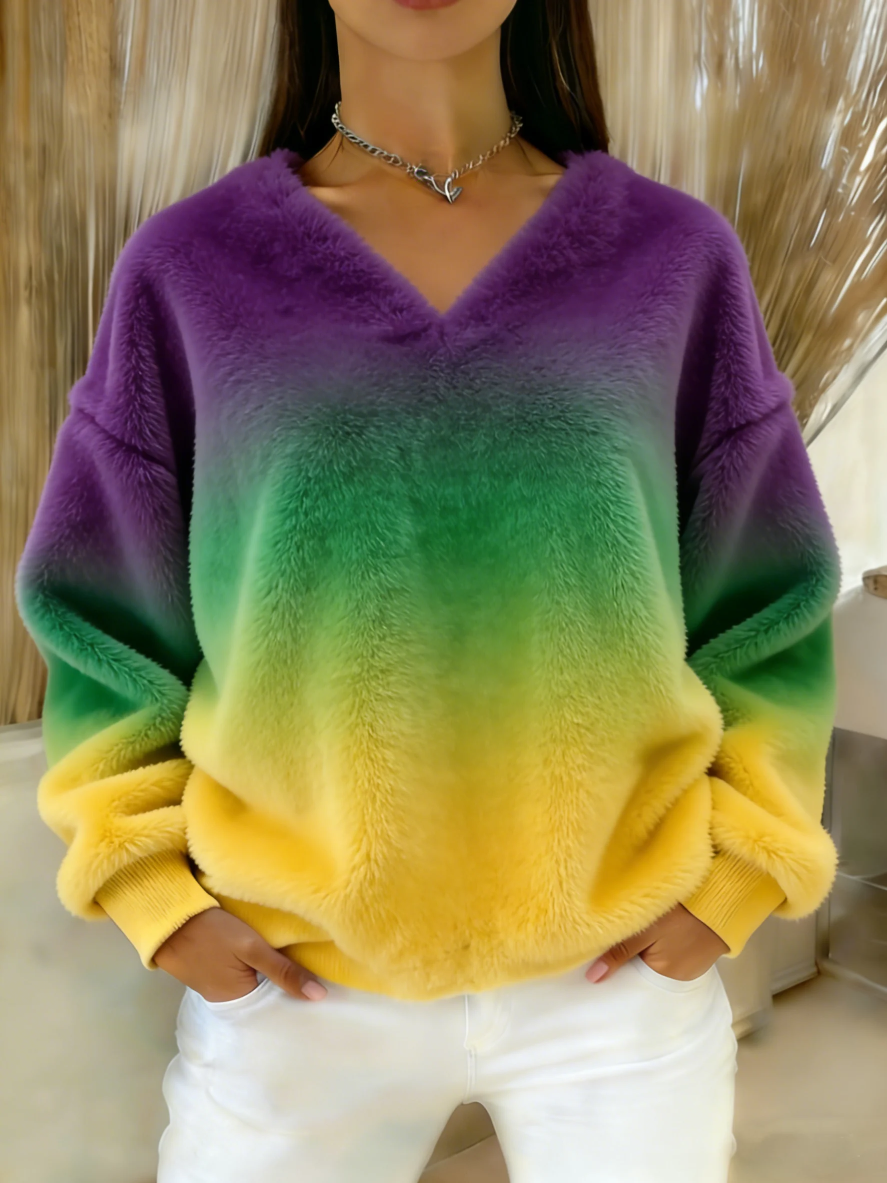 Women's Mardi Gras Art Print V-Neck Top