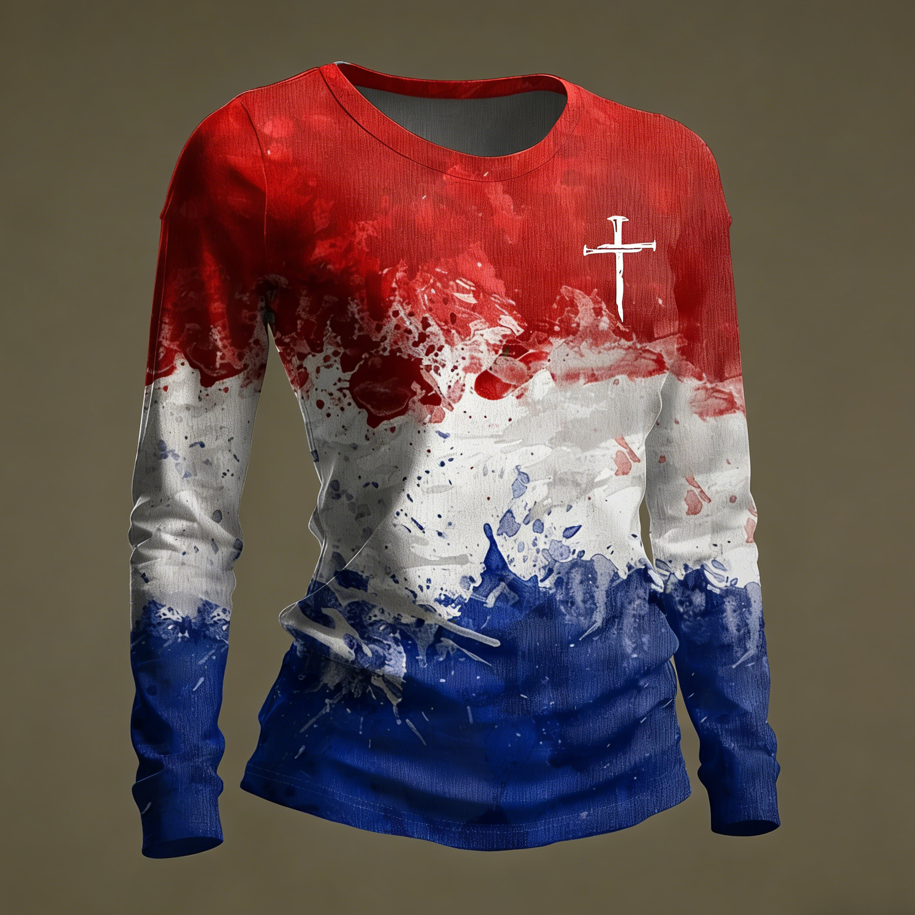 Women's casual blue, red, and white faith-themed T-shirt