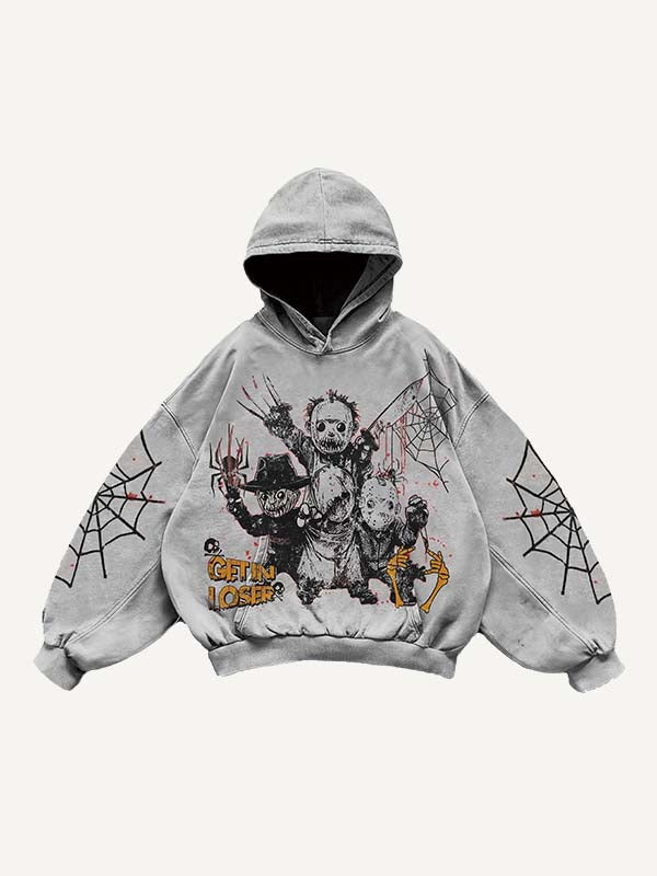 Horror Figure&Palm&Spider&Letter Print Slant Pockets Hoodie
