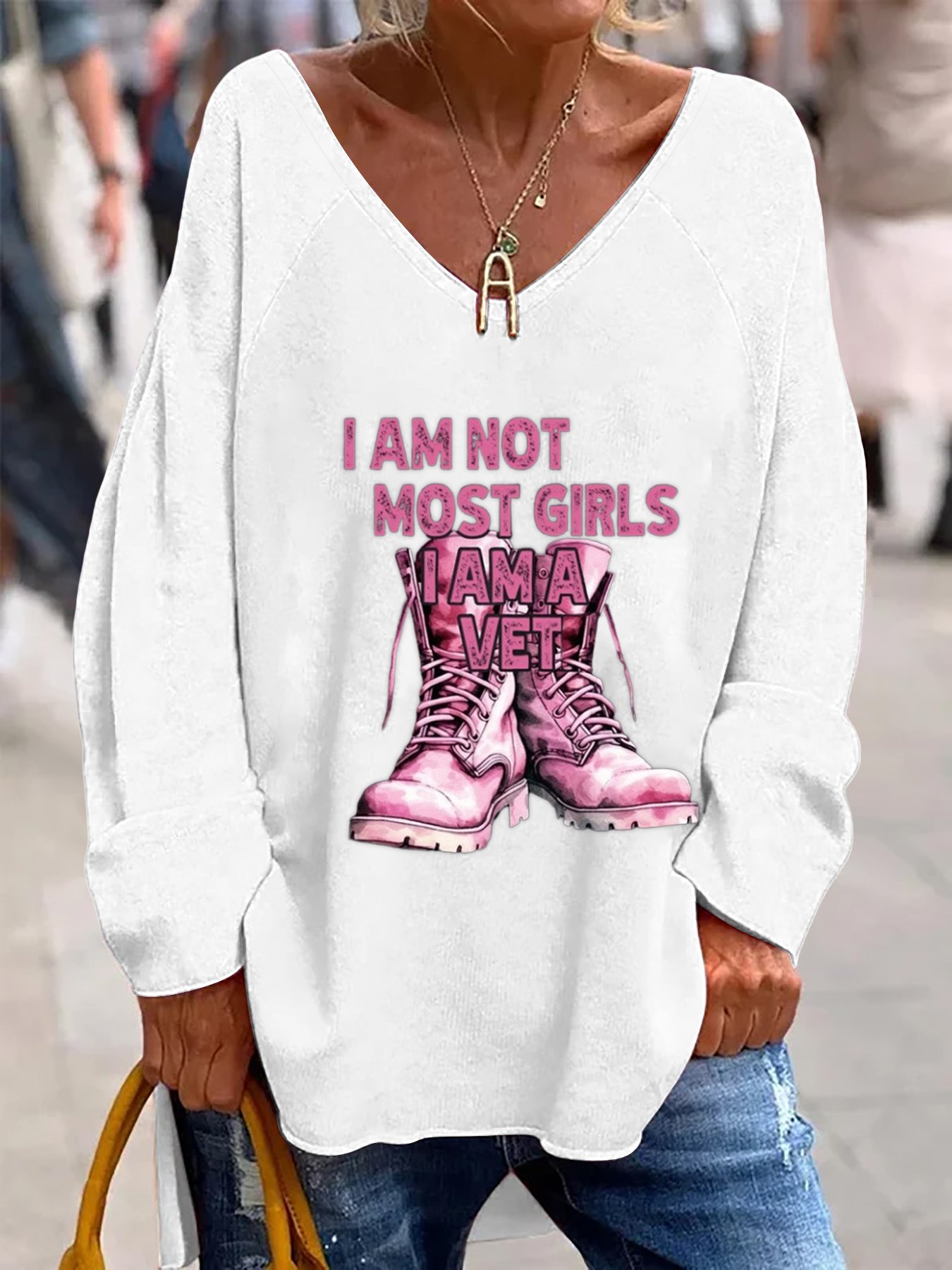 Women's I'M Not Most Girls. I'M A Veteran Print Casual Long Sleeve T-Shirt