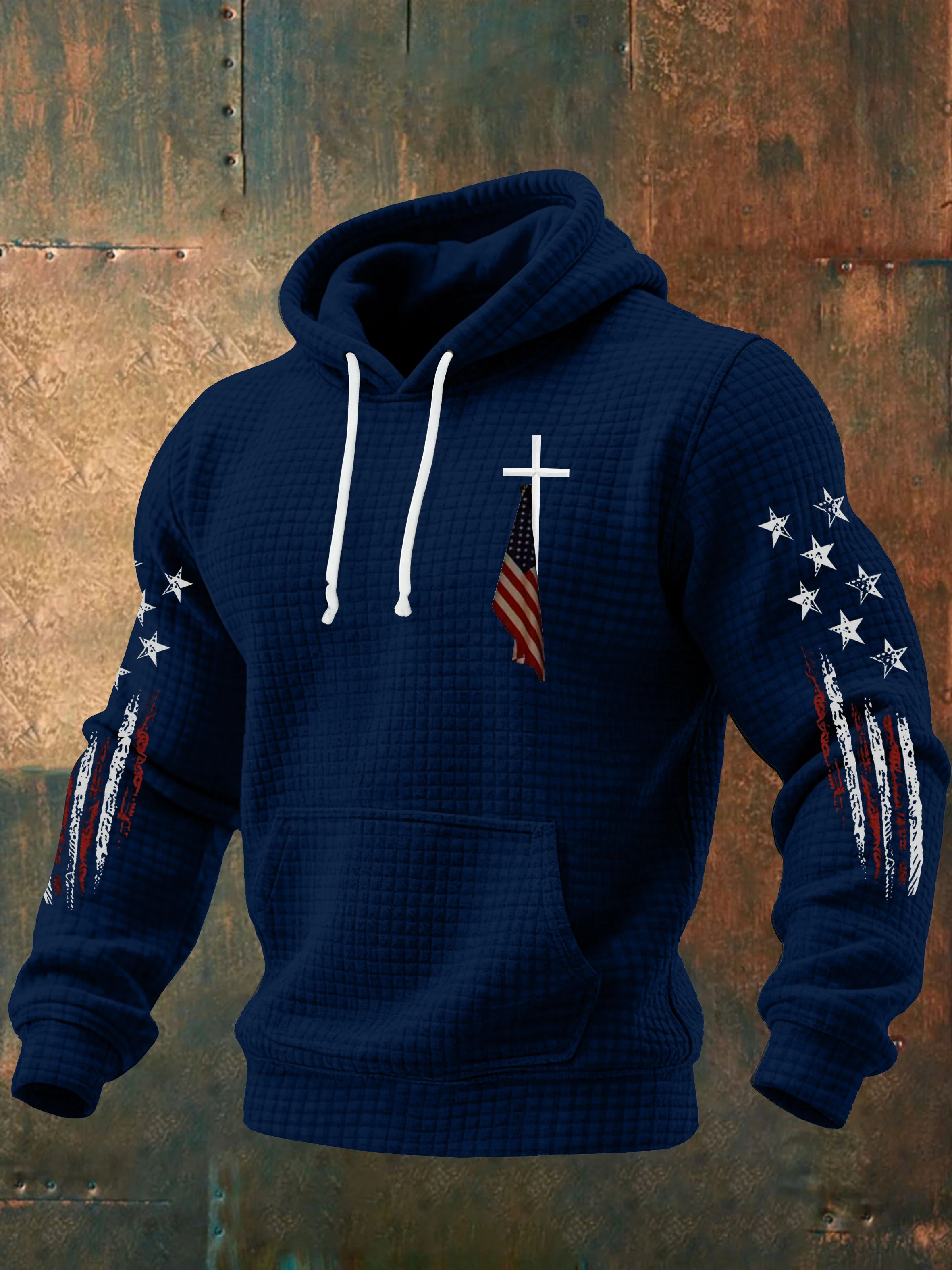 Men's Cross and Flag Print Hoodie Sweatshirt-Fast Shipping