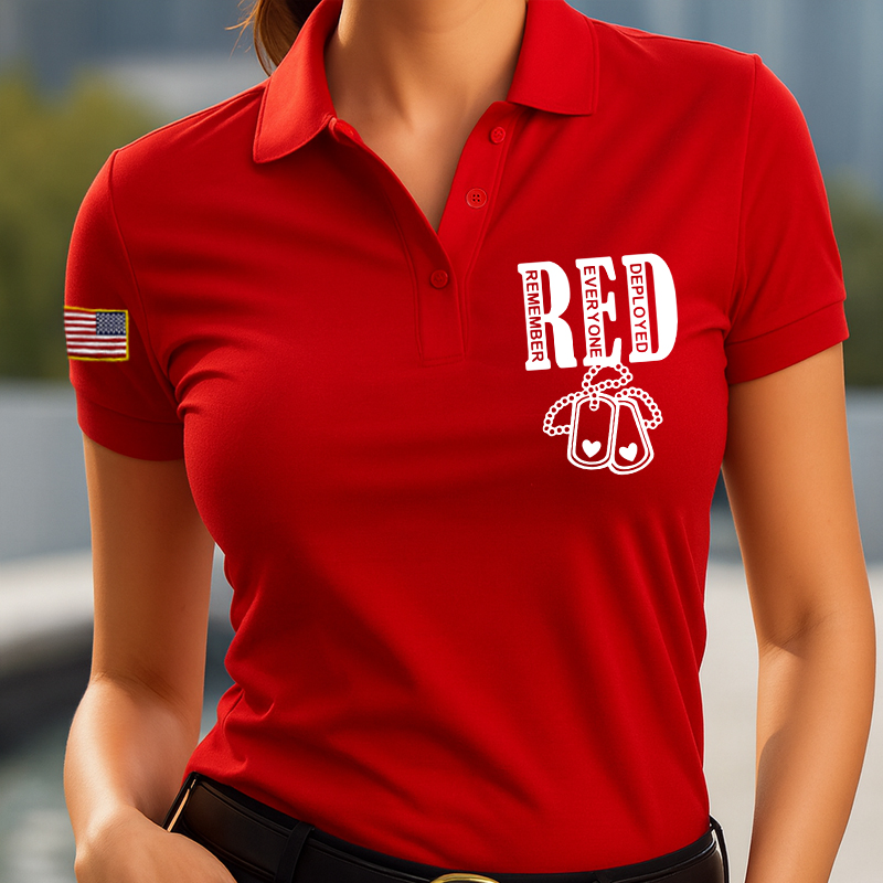 Women's Veteran Red Friday Print Polo T-Shirt