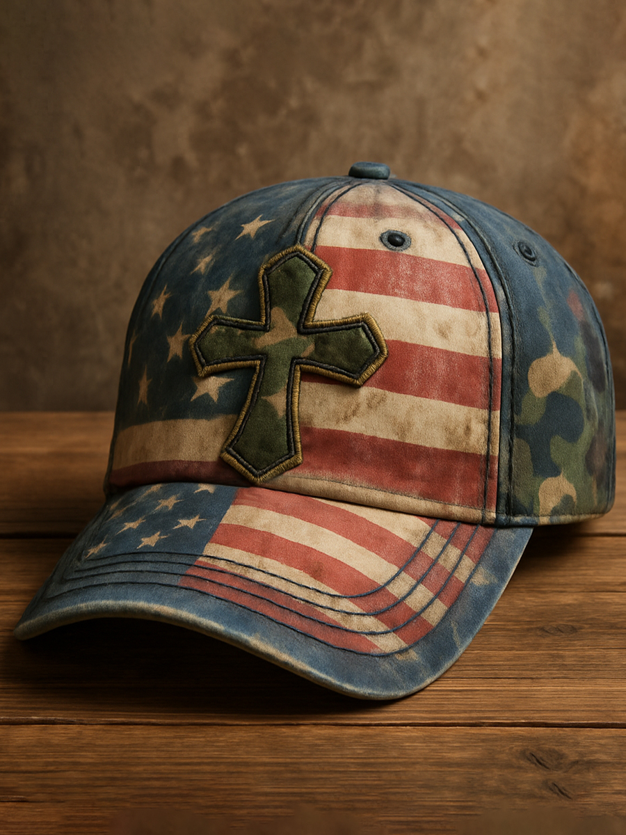 Faith Vintage American Flag Print Casual Hat