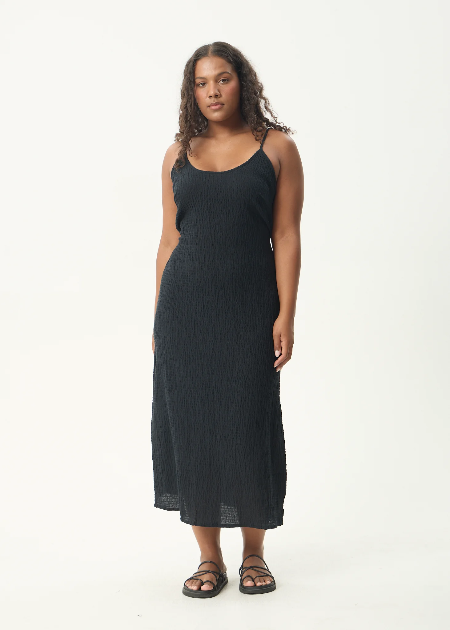 AFENDS Womens Rumi - Seersucker Midi Dress - Black