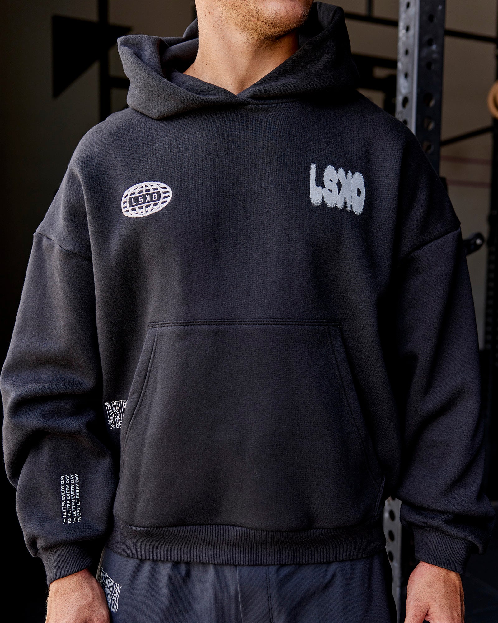 Static Grit Unisex Boxy Hoodie - Black-Alloy