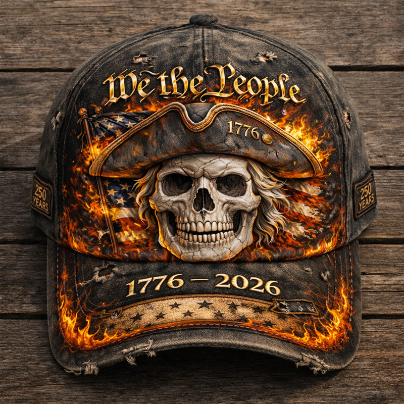 We The People 1776-2026 Patriotic Skull Trucker Hat