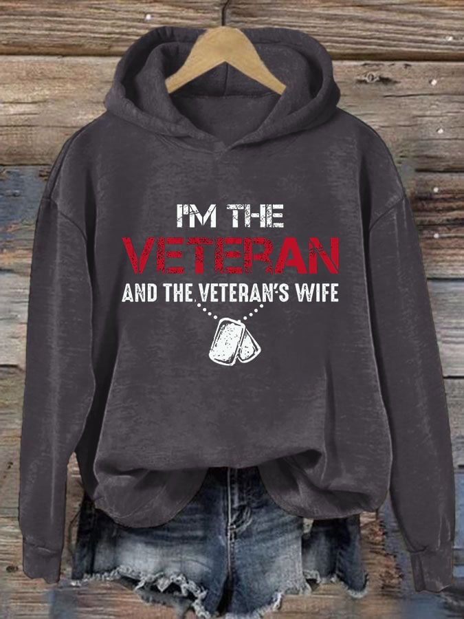 Women's I'm A Veteran And The Veteran's Wife Printed Casual Hoodie