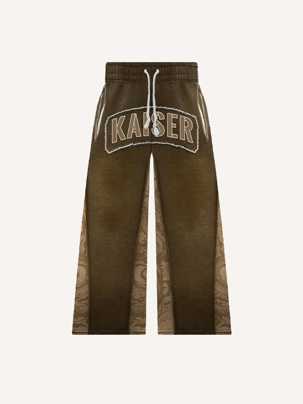 Colorblock Dragon&Letter Faux Decal Print Elastic Waist Pants