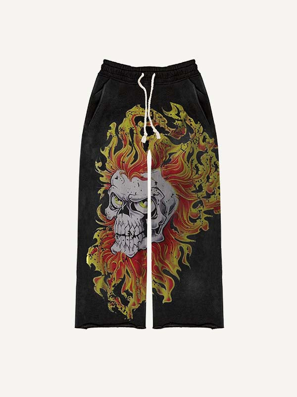Skull&Fire Print Elastic Waist Pants