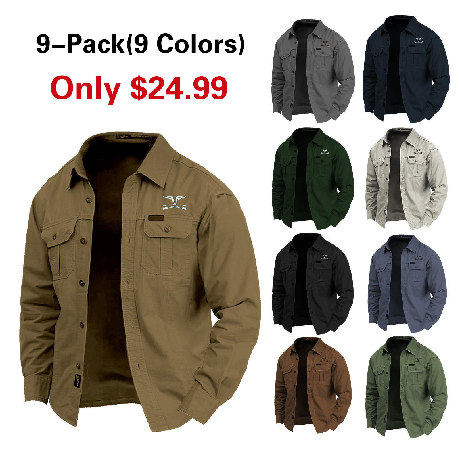 Men's Cow Print Work Shirt Western Shirt Cargo Shirt Long Sleeve Casual Tactical Sports & Outdoor Going out Winter Spring & Fall Turndown Print Army Green Blue Khaki
