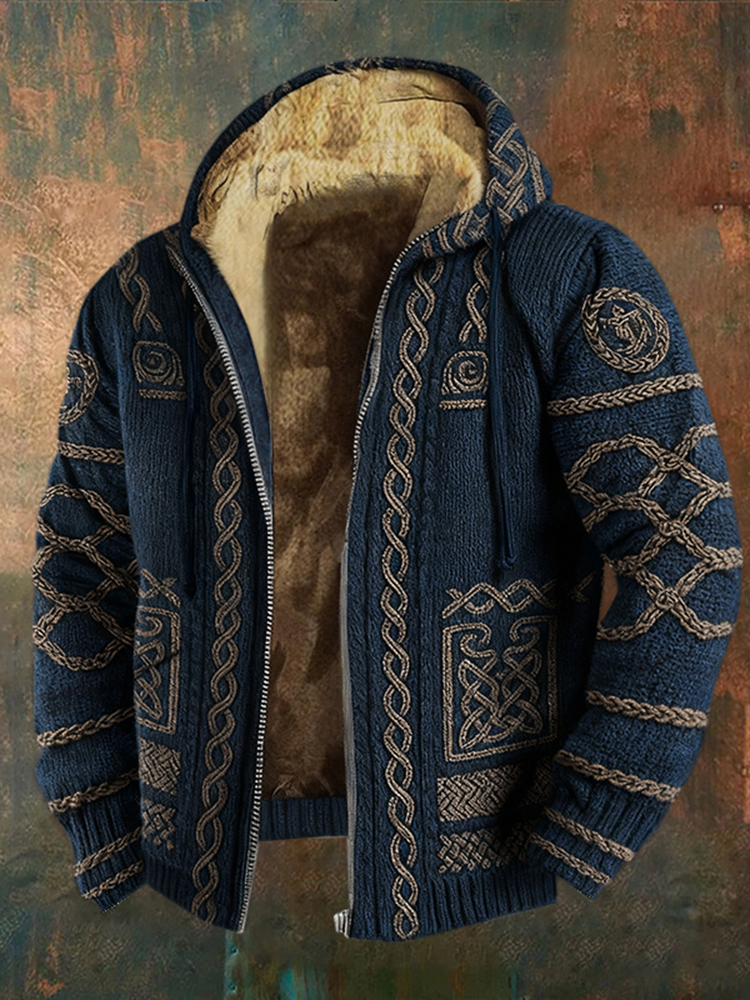 Men's Retro Viking Celtic Wolf Art Pattern Zipper Jacket