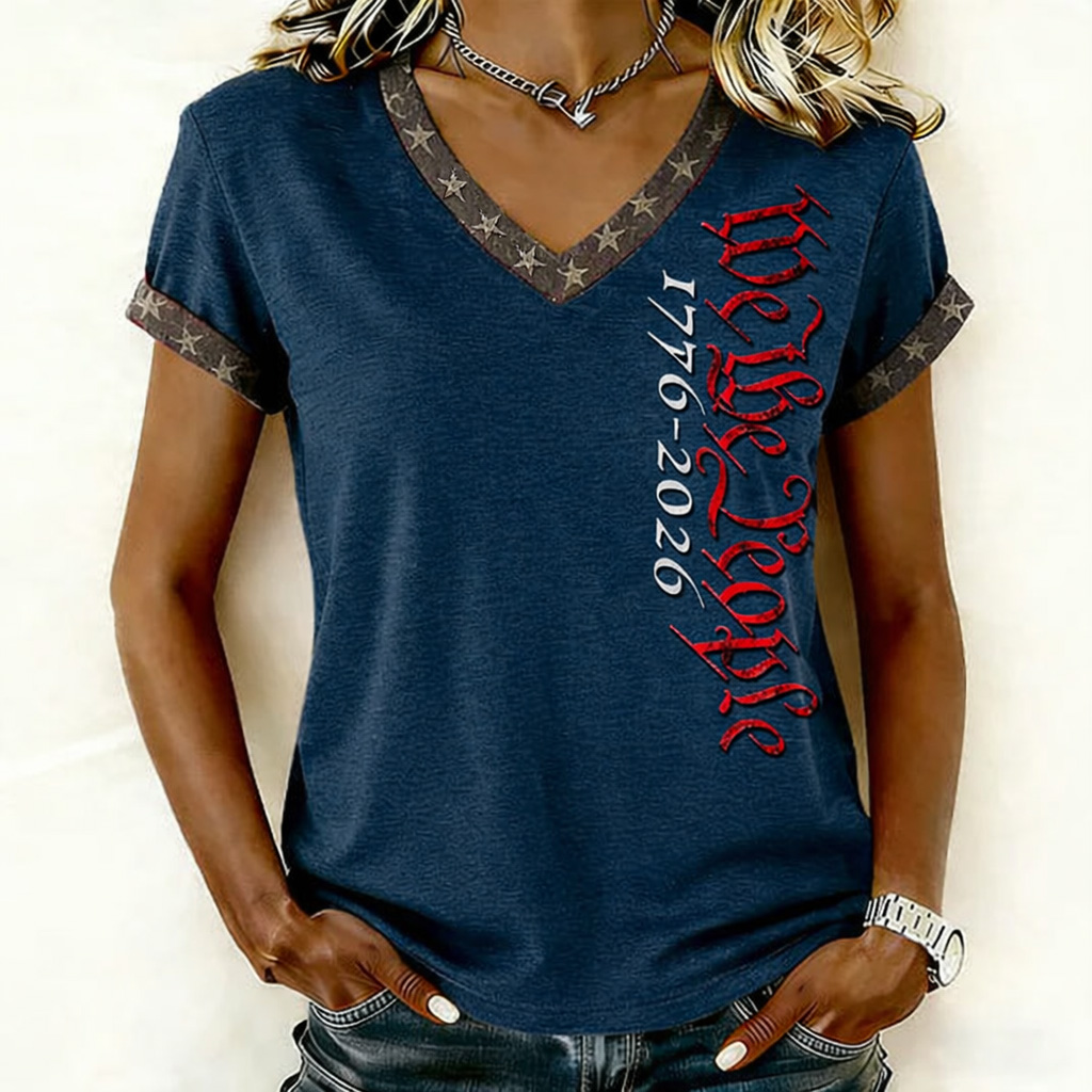 Women's 250th Anniversary Art Print Casual V-neck T-Shirt