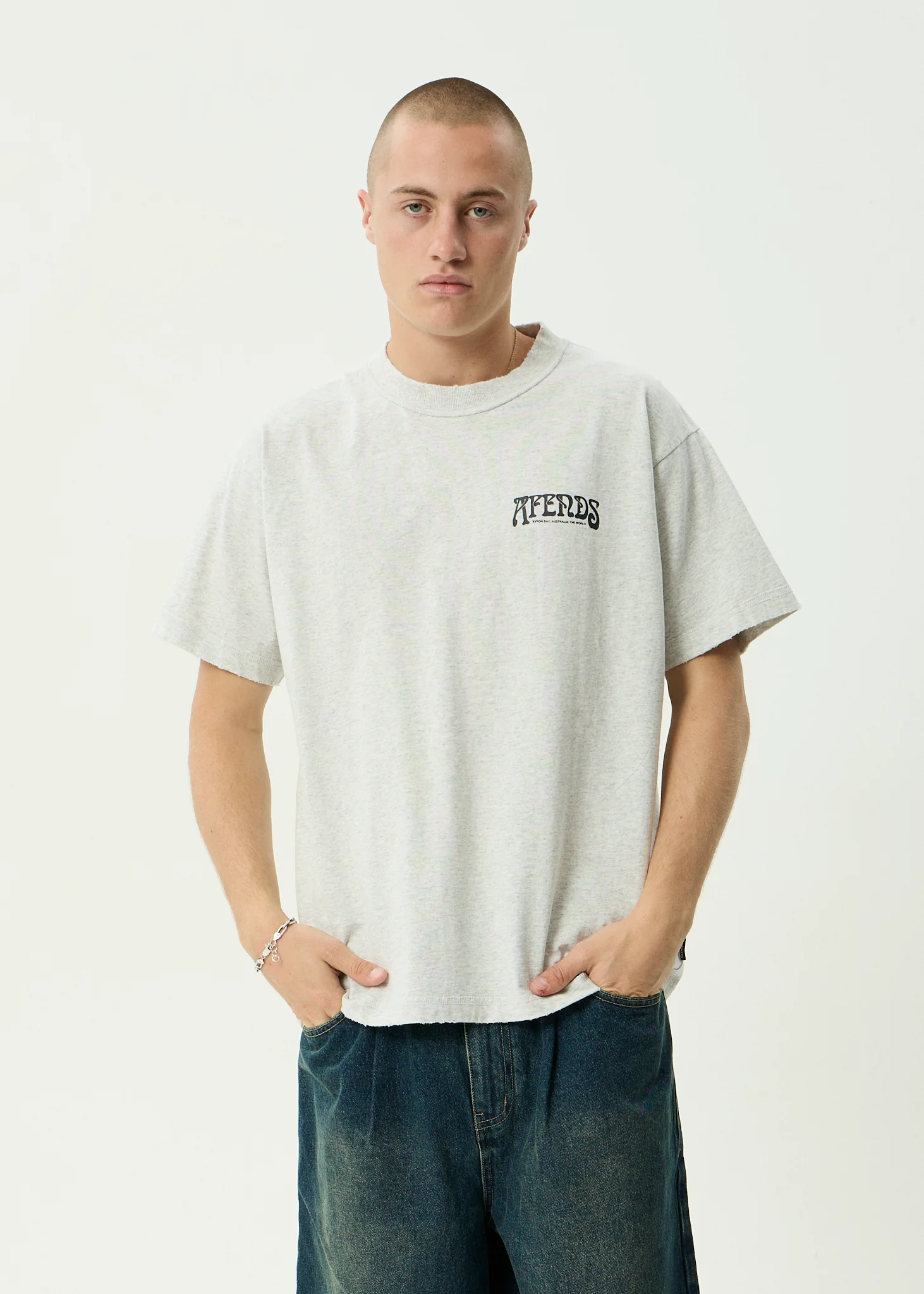 AFENDS Mens House - Heavyweight Boxy Tee - Grey Marle