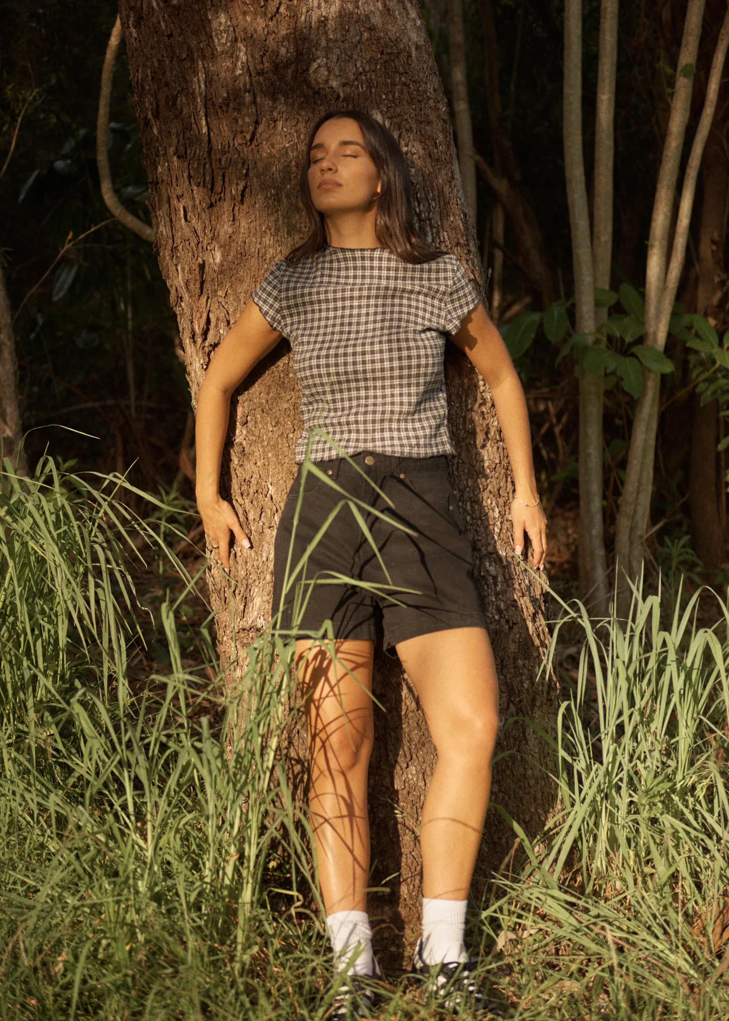 AFENDS Womens Wren - Seersucker Top - Steel Check