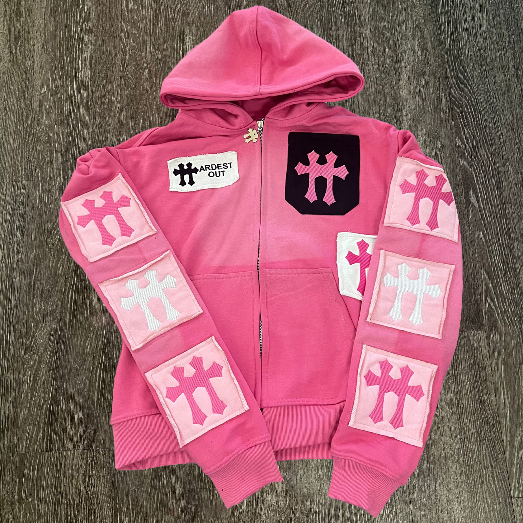 Cross patch zip-up hoodie