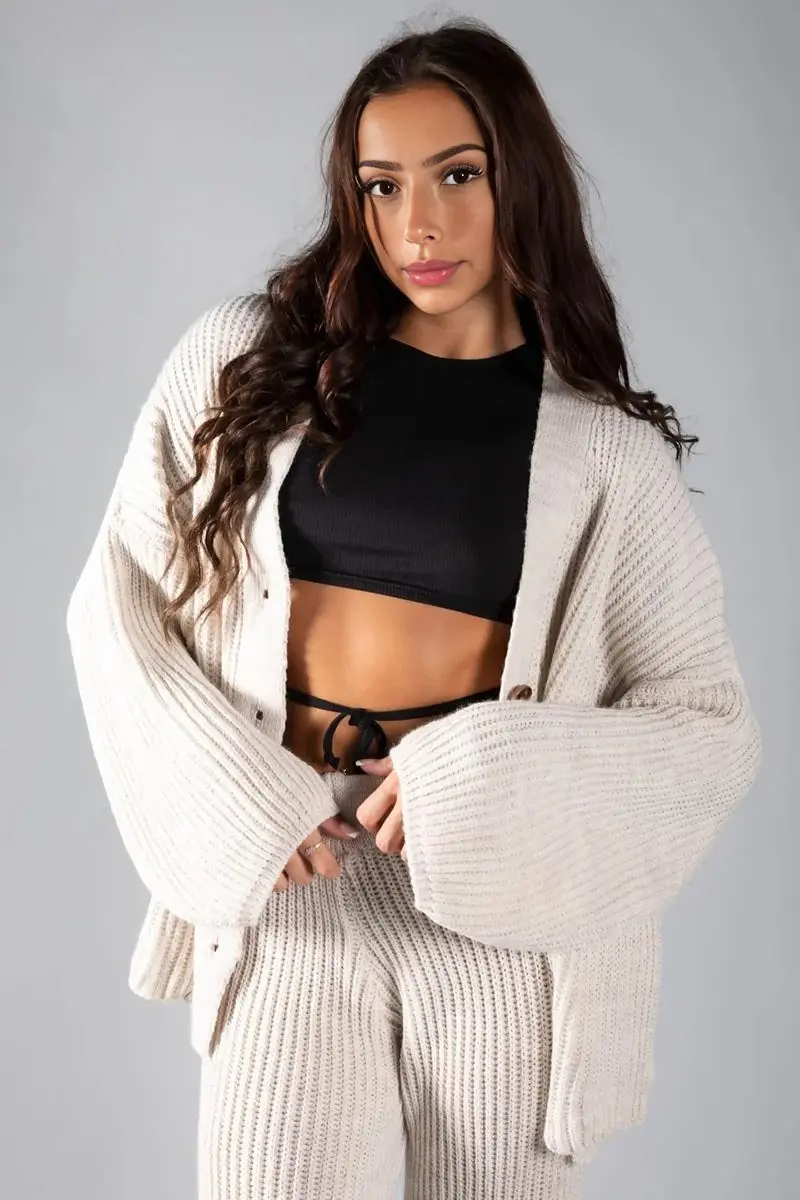 Casual Knit V Neck Cardigan & Loose Trousers Co-ord