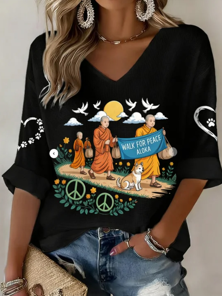 Peaceful Walk Alokha Monk Scenic Art T-shirt