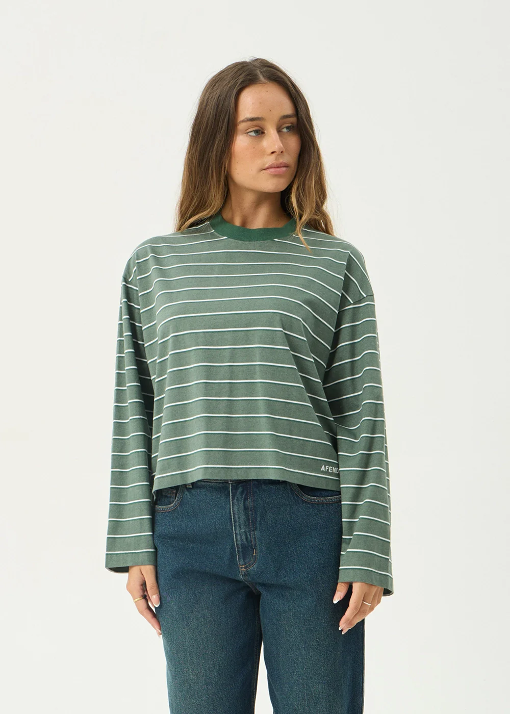 AFENDS Womens Altitude - Long Sleeve Tee - Pine Stripe
