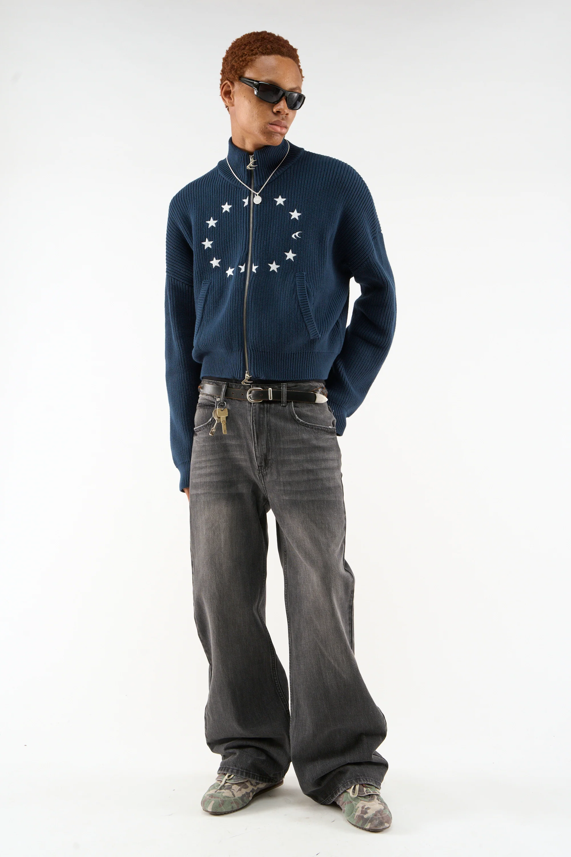 Ea Navy Blue Knit Zipper