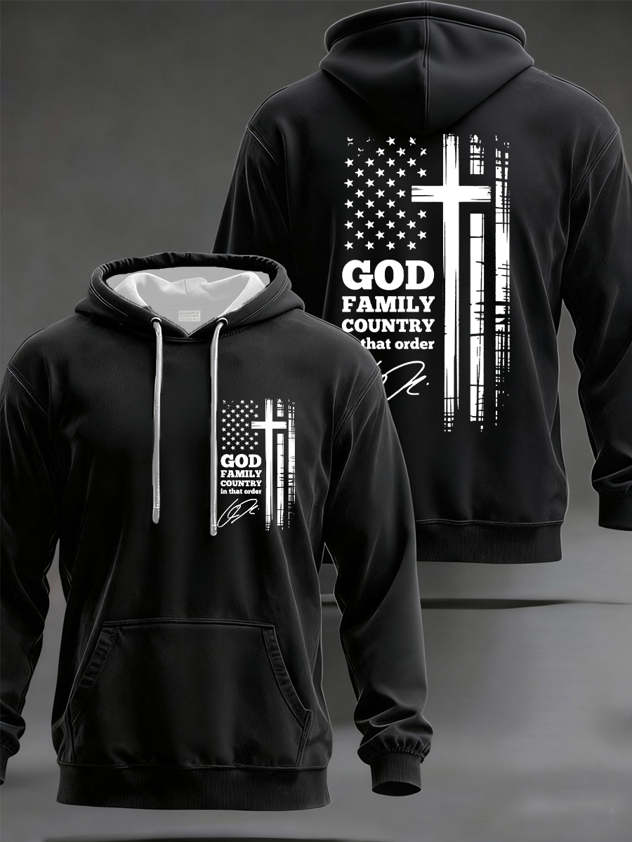 Men's God Family Country In That Order Freedom Faith Hoodie with Pockets