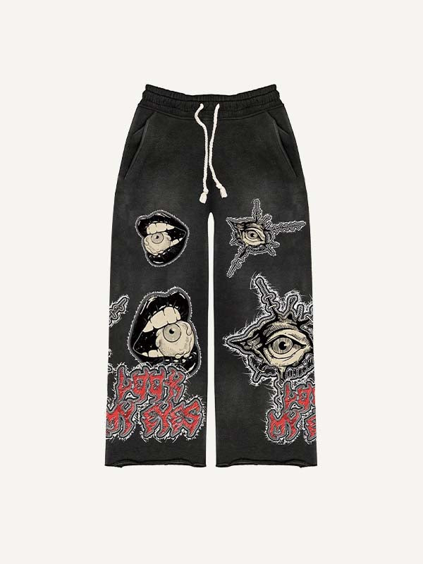 Mouth&Eye&Letter Faux Decal Print Elastic Waist Pants
