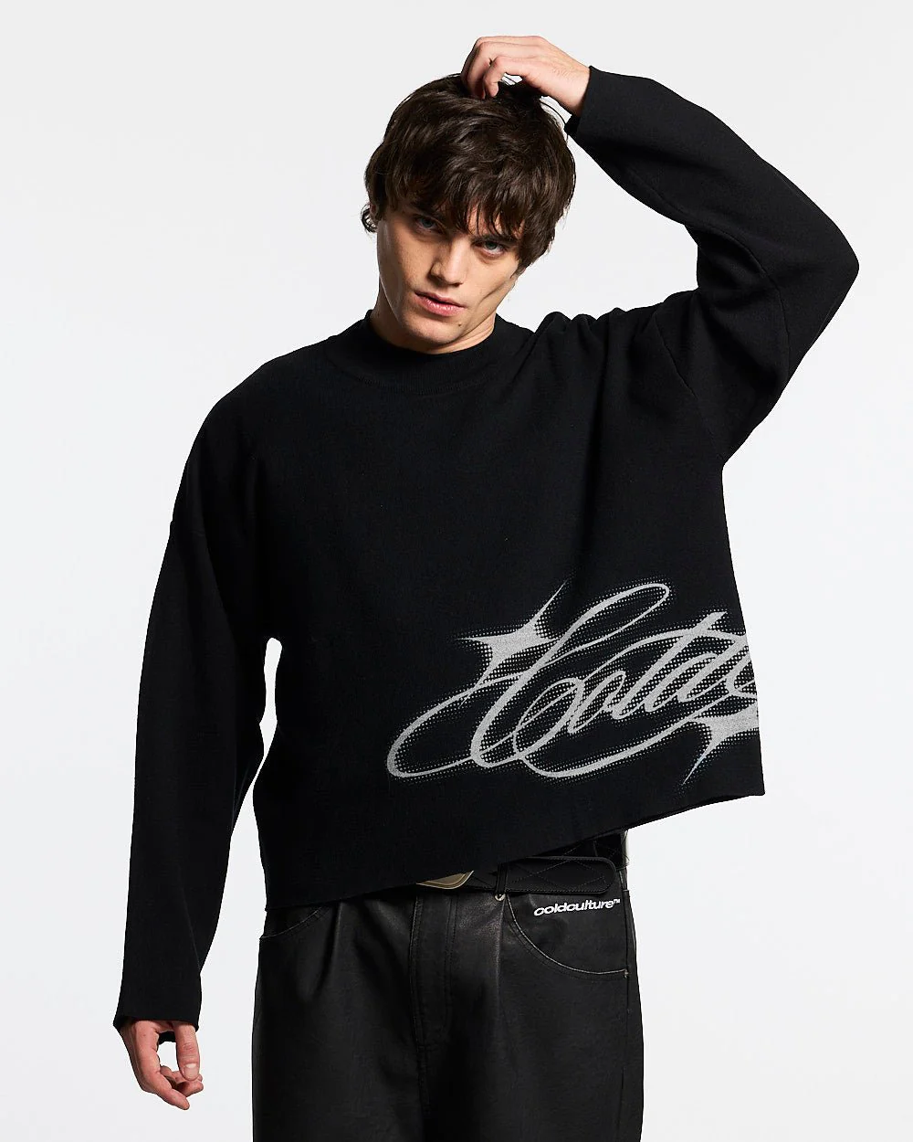 SPARKLY SCRIPT KNIT BLACK