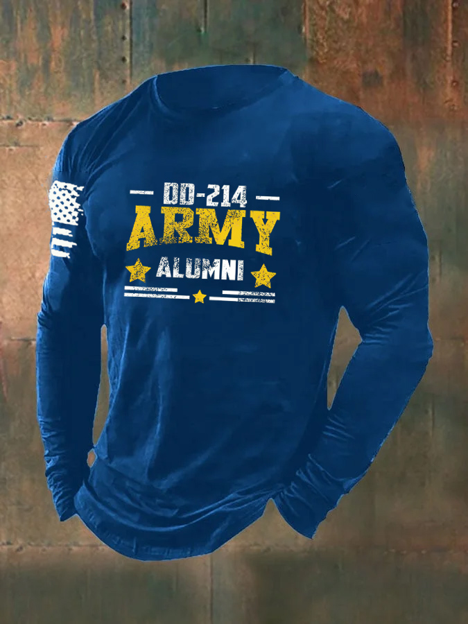Men's DD214 Alumni Cool Pattern Long Sleeve  100% Cotton T-Shirt