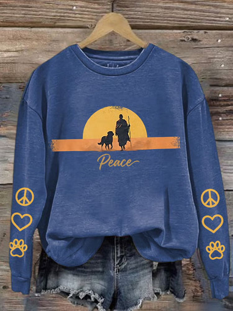 Retro Walk For Peace Monks With Aloka Dog Print Sweatshirt