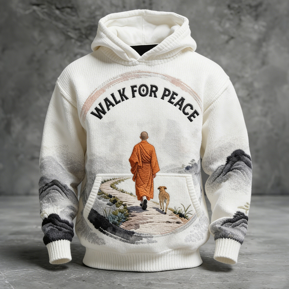 Retro Walk For Peace Monks With Aloka Dog Print Hoodie