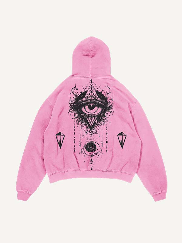 Distressed   Eye&Moon&Graphic Print Slant Pockets Hoodie