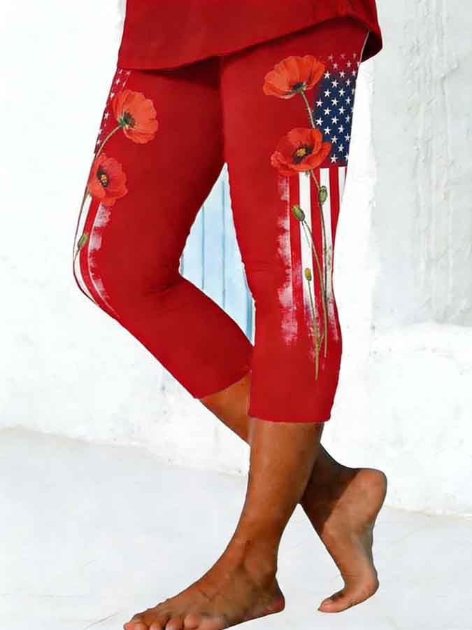 Women's Memorial Day Print Cropped Pants