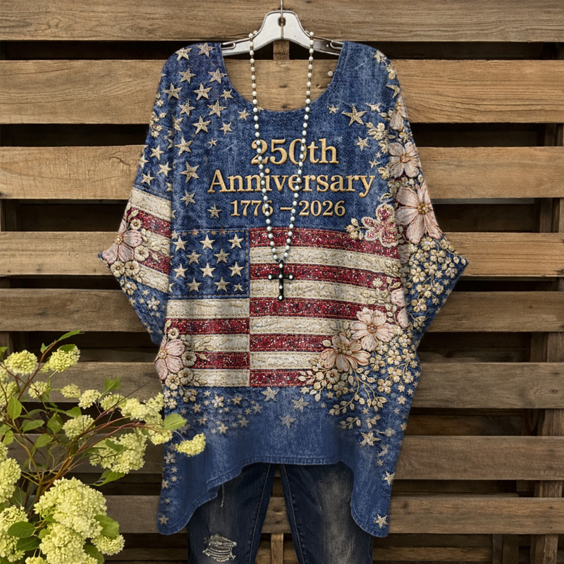 Women's Country Style 250th Anniversary Print Casual Top