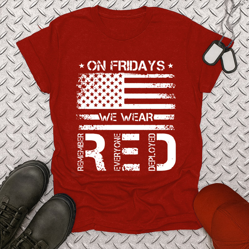 Women's  Red Friday Print Casual Short Sleeve T-Shirt