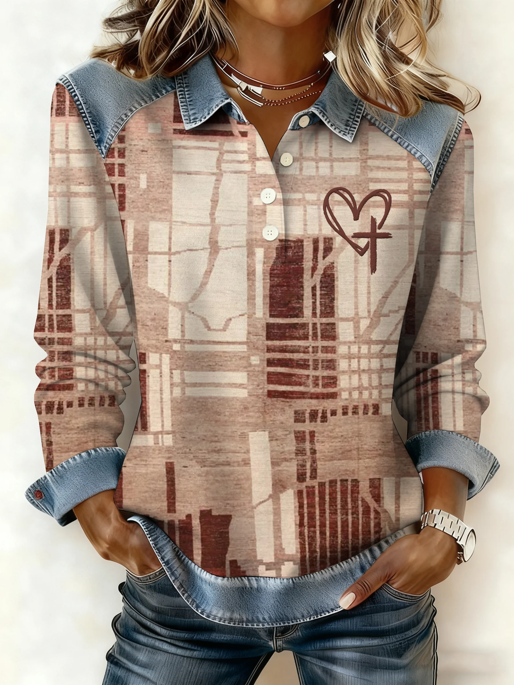 Women's Winter Retro Western Style Denim Print Top-Fast Shipping