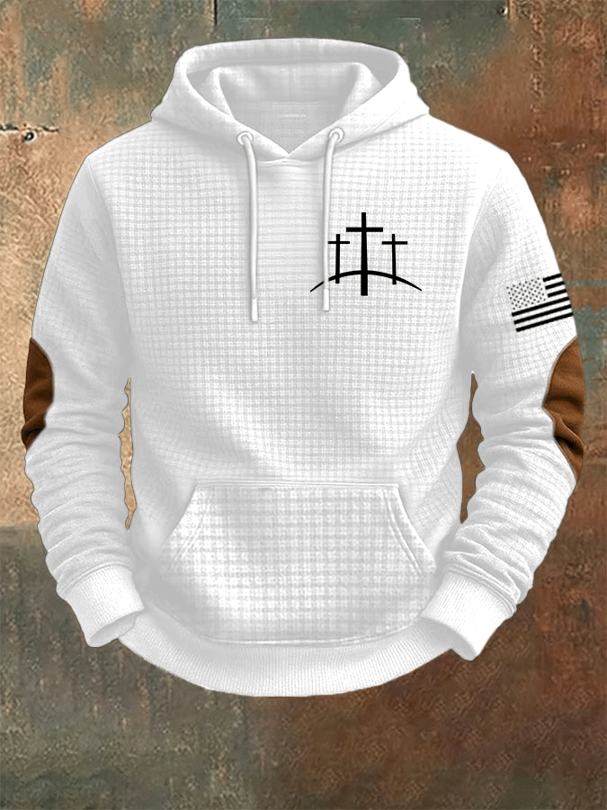 Men's Faith Print Checkered Fabric Hooded Sweatshirt