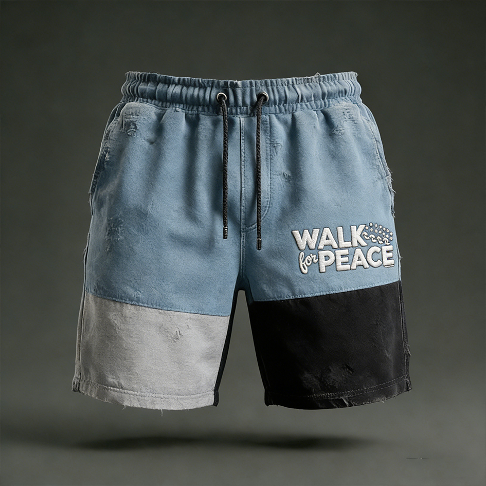 Walk For Peace Slogan Pattern Men's Casual Shorts