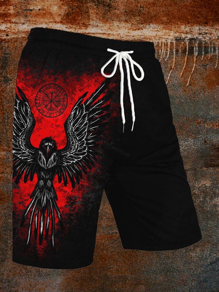 Men's Viking Raven And Vegvisir Graphic Casual Shorts